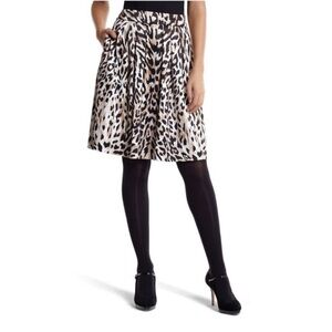 White House Black Market Animal Print Pleated A-Line Skirt